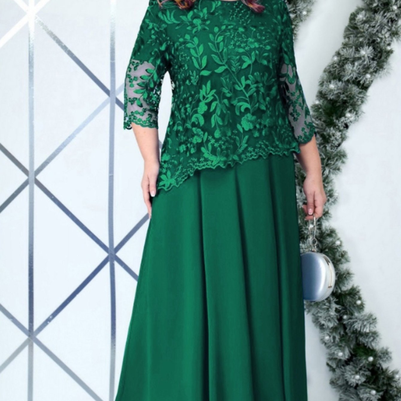 Plus Size Elegant Embroidered Lace Midi Dress for Women - ./MH