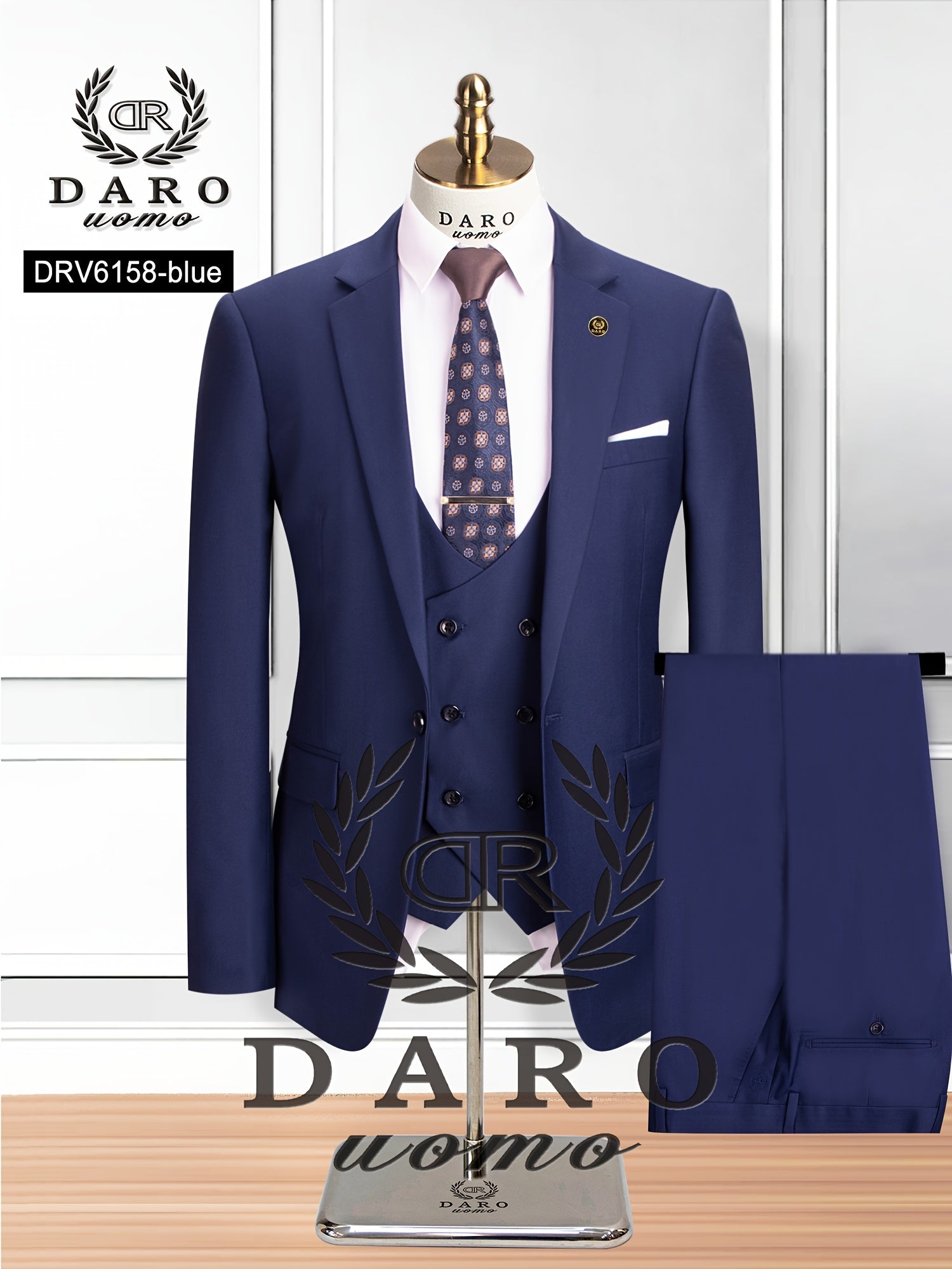 3-Piece Men's Classic Solid Dress Suit Set, One-Button Jacket Blazer.