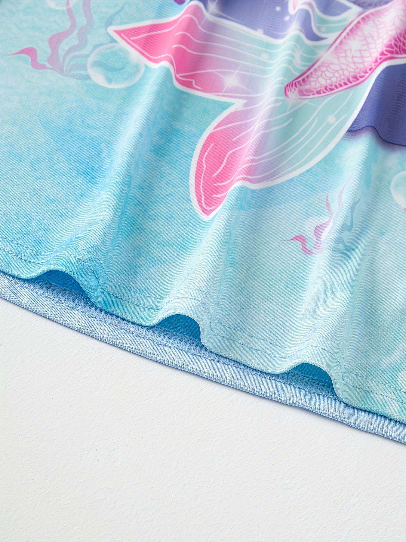 2pcs Girls Summer Cartoon Mermaid Pattern Short Sleeve.