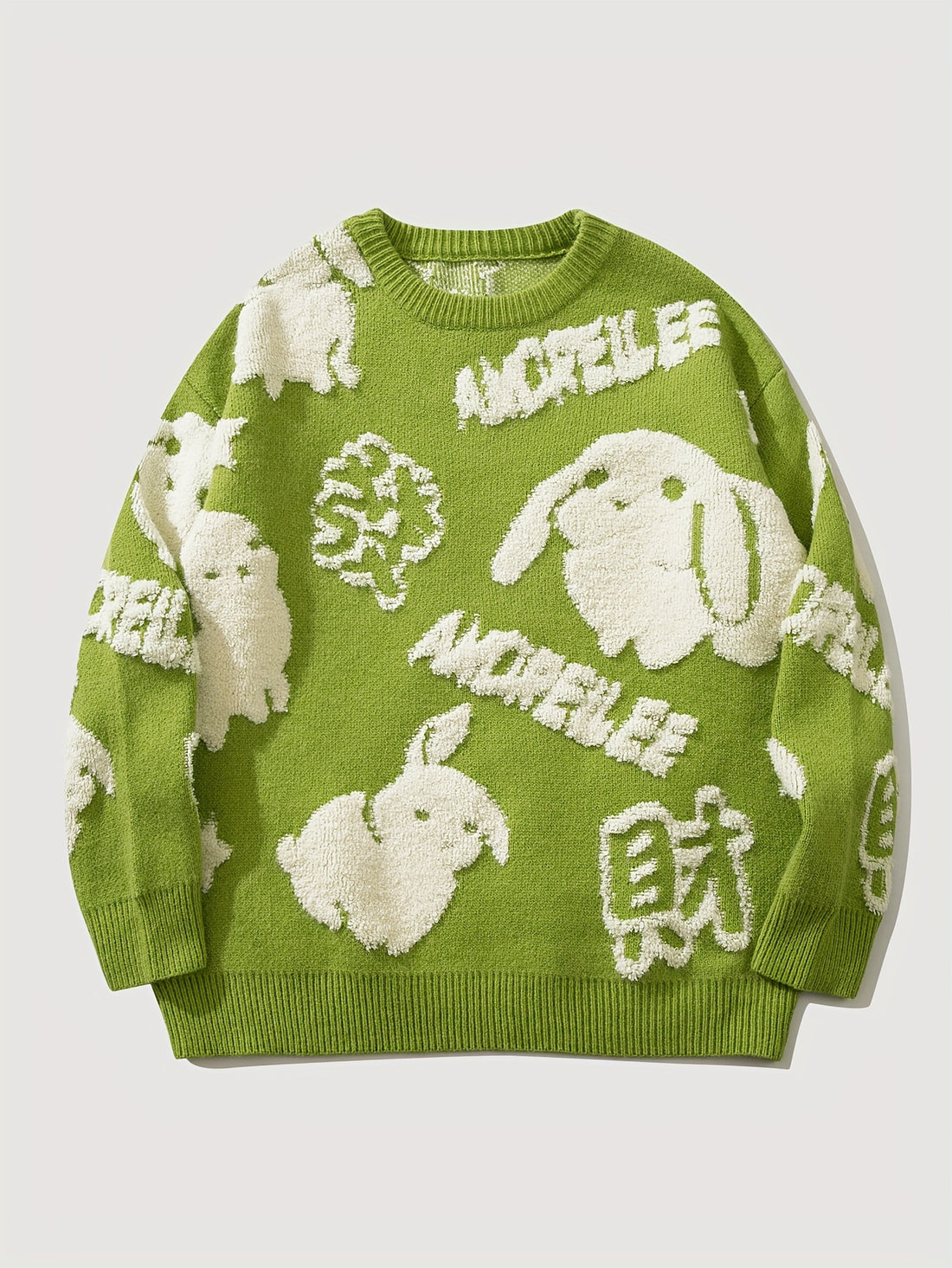 YWFG Cute Knitted Cute Rabbit & Wealth Chenille Embroidery Sweater,
