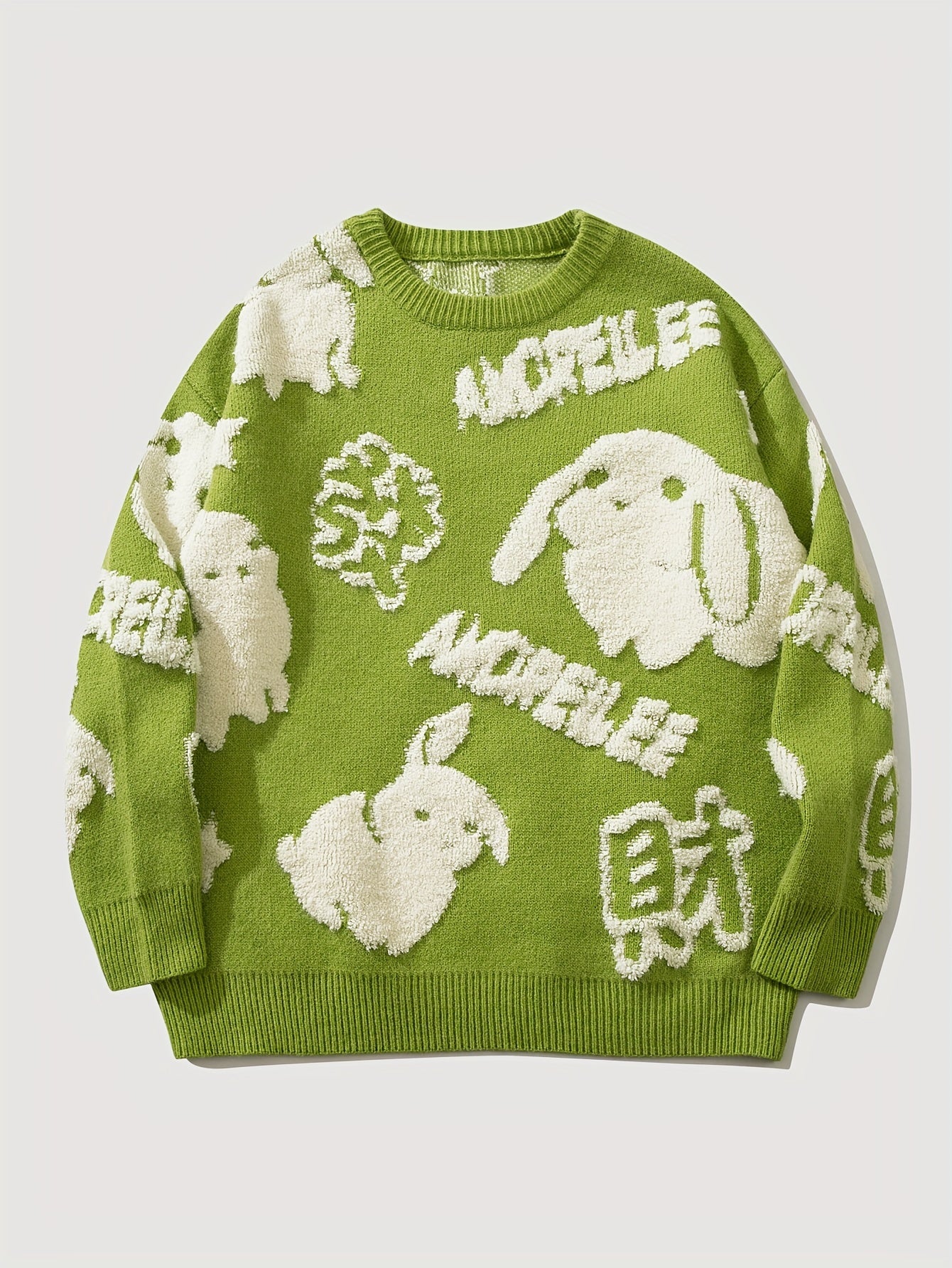YWFG Cute Knitted Cute Rabbit & Wealth Chenille Embroidery Sweater,