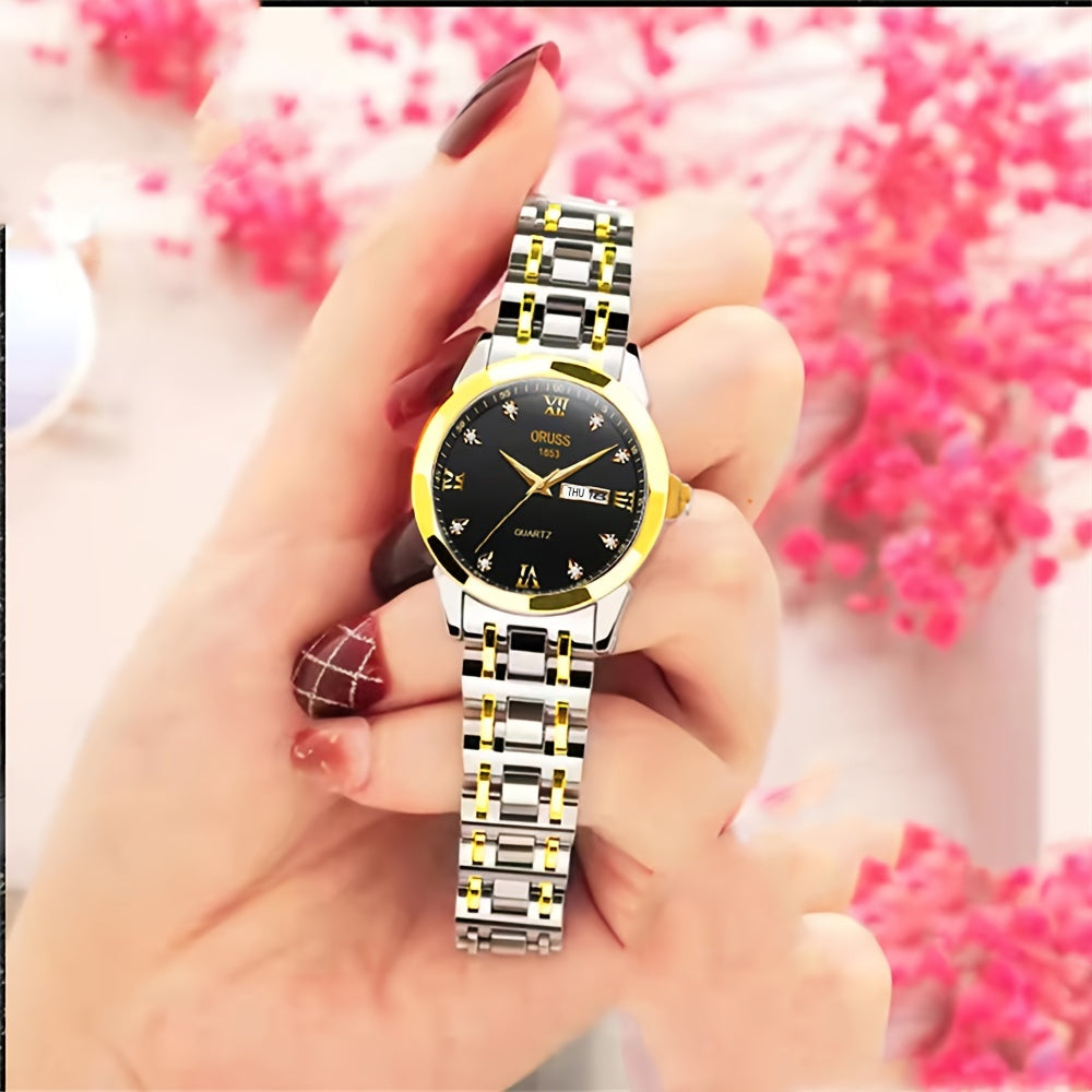 2pcs Luxury Couples Quartz Watch Business Leisure Fashion Analog Calendar Wrist Watch Valentines Gift For Men Women Date Watch