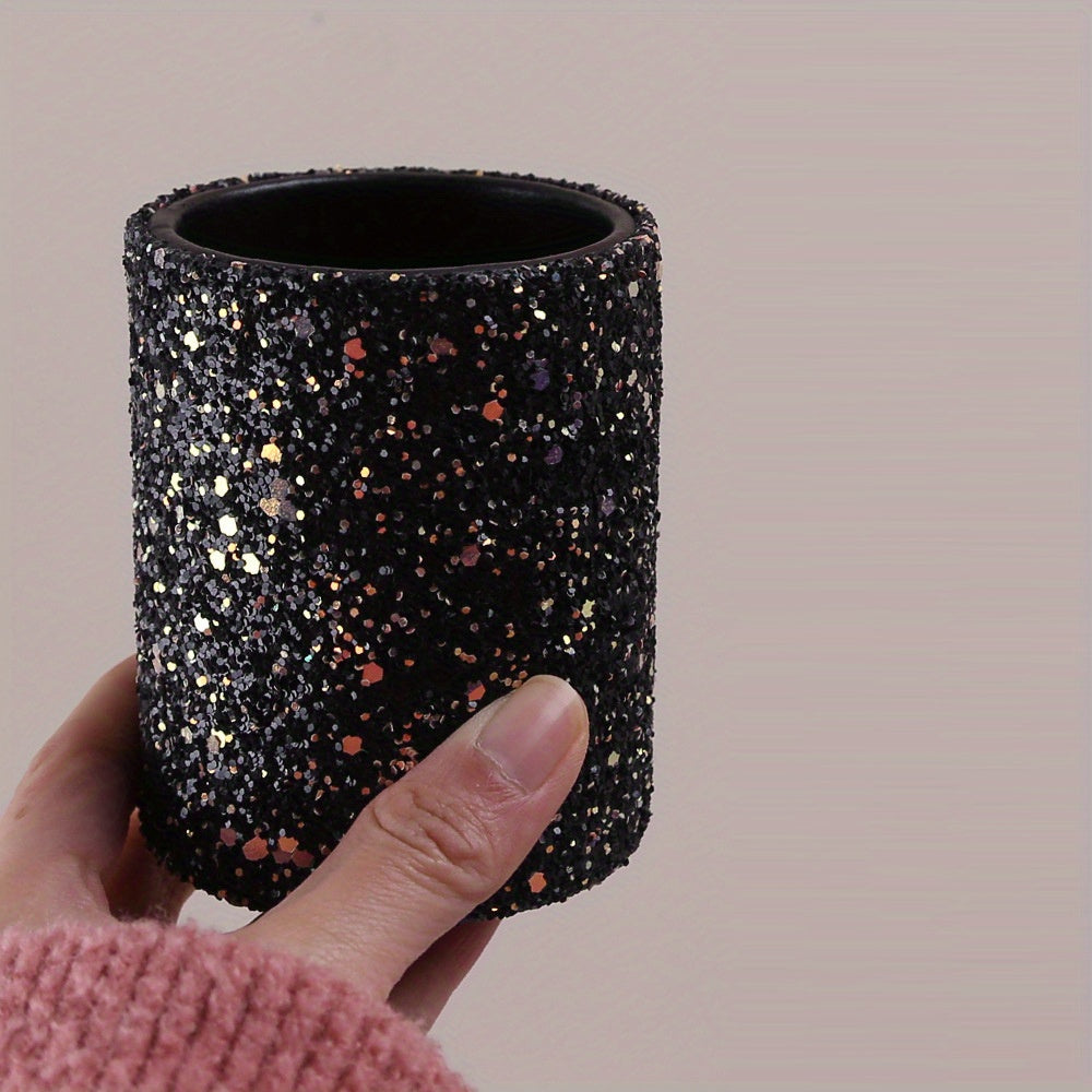 Glitter Makeup Brush Holder Sequin Decor Pencil Cup Shiny For Women, Makeup Brush Holder Organizer Cup Gift For Desk Office Classroom Home Sequin Brush Bucket