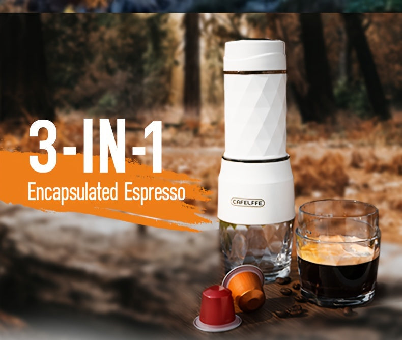 Cafelffe 3in 1 Portable Coffee Machine Manual Capsule Espresso Machine Non-heating, Non-electric, Suitable for Nespresso Capsules, Dolce Gusto Capsules and Grind Coffee, Suitable for Car, Travel, Office, Camping and Hiking, T