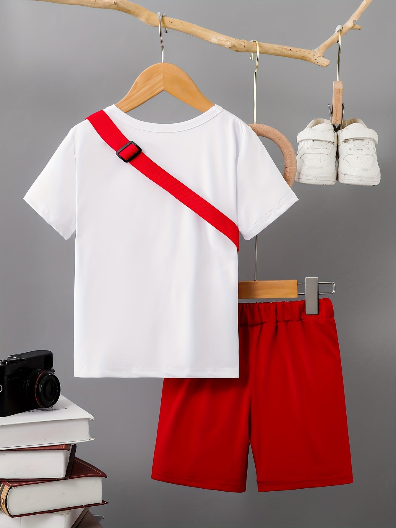 3pcs Boys Casual Solid Short Sleeve T-shirt & Smile Face Print Shorts.