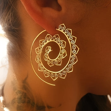 Exaggerated Large Spiral Earrings Swirl Gear Heart Shape Vintage Ear Jewelry For Women 1Pair