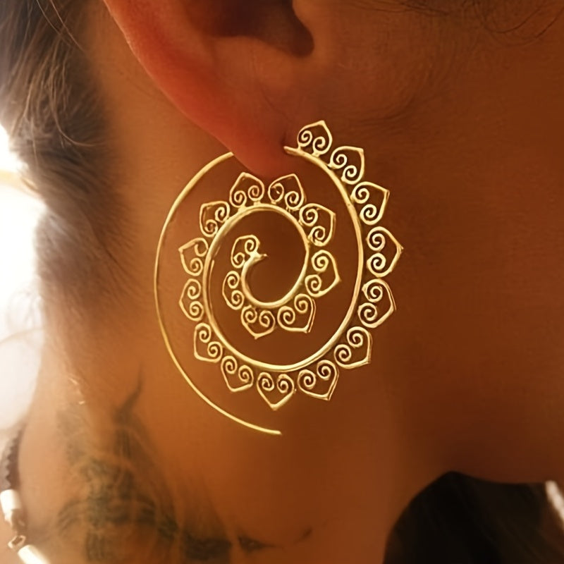 Exaggerated Large Spiral Earrings Swirl Gear Heart Shape Vintage Ear Jewelry For Women 1Pair