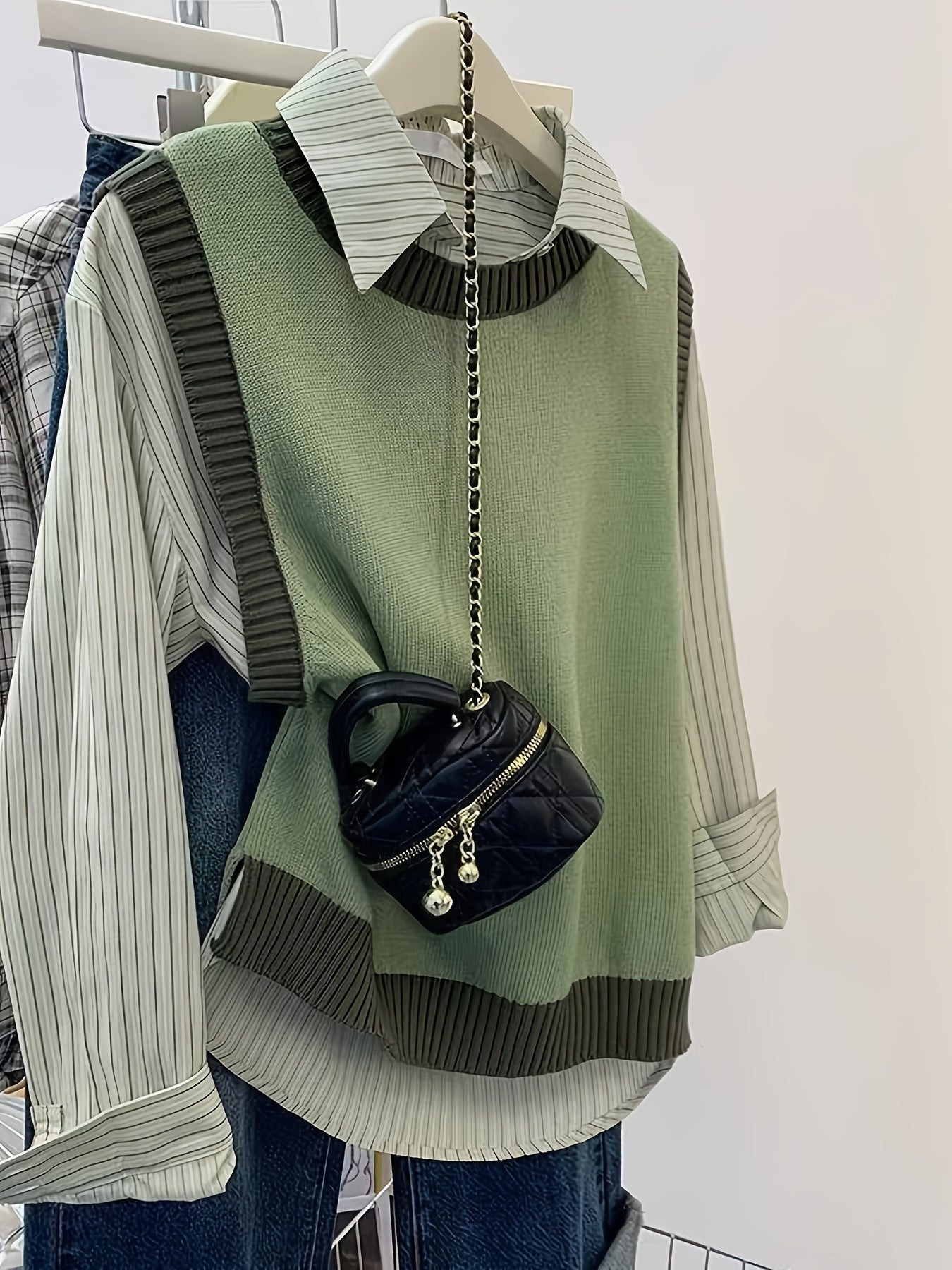 Elegant Green Knit Sweater Vest for Women .