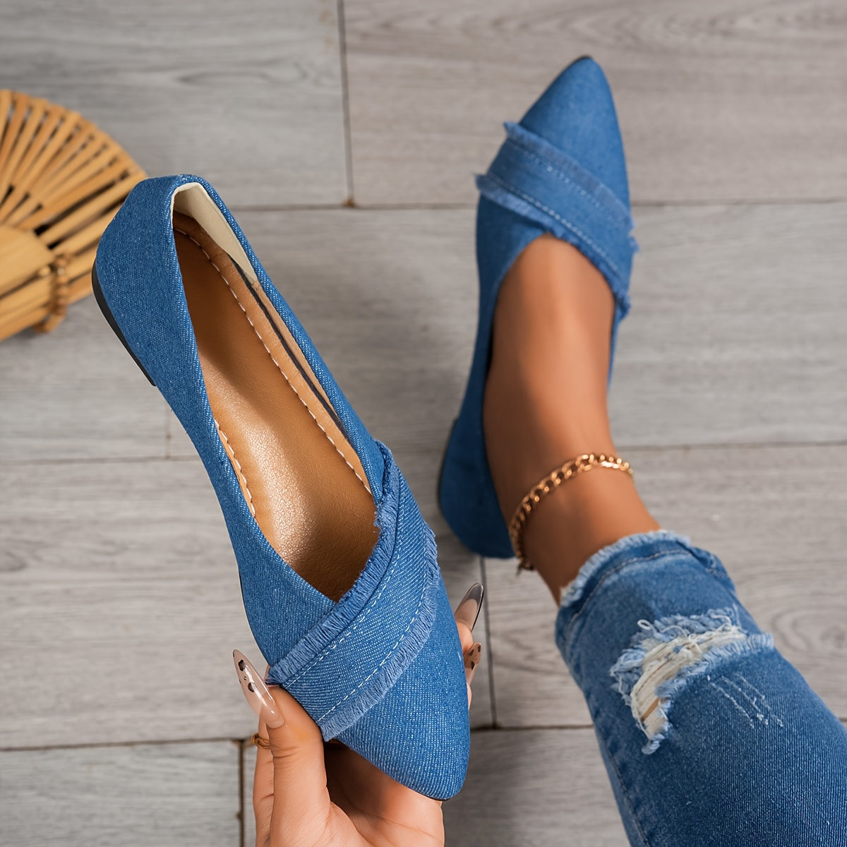 Elegant Flats Lightweight Blue Women's Pointed-Toe Flats ./MH