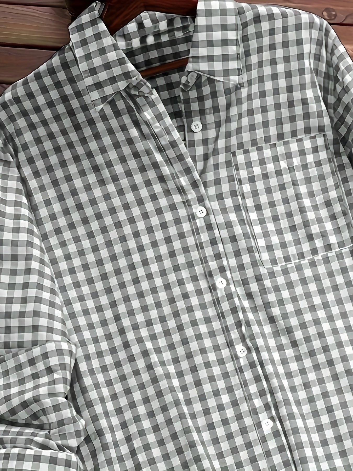 Women'S Casual Long Sleeve Gingham Check Shirt - Light Blue & White,