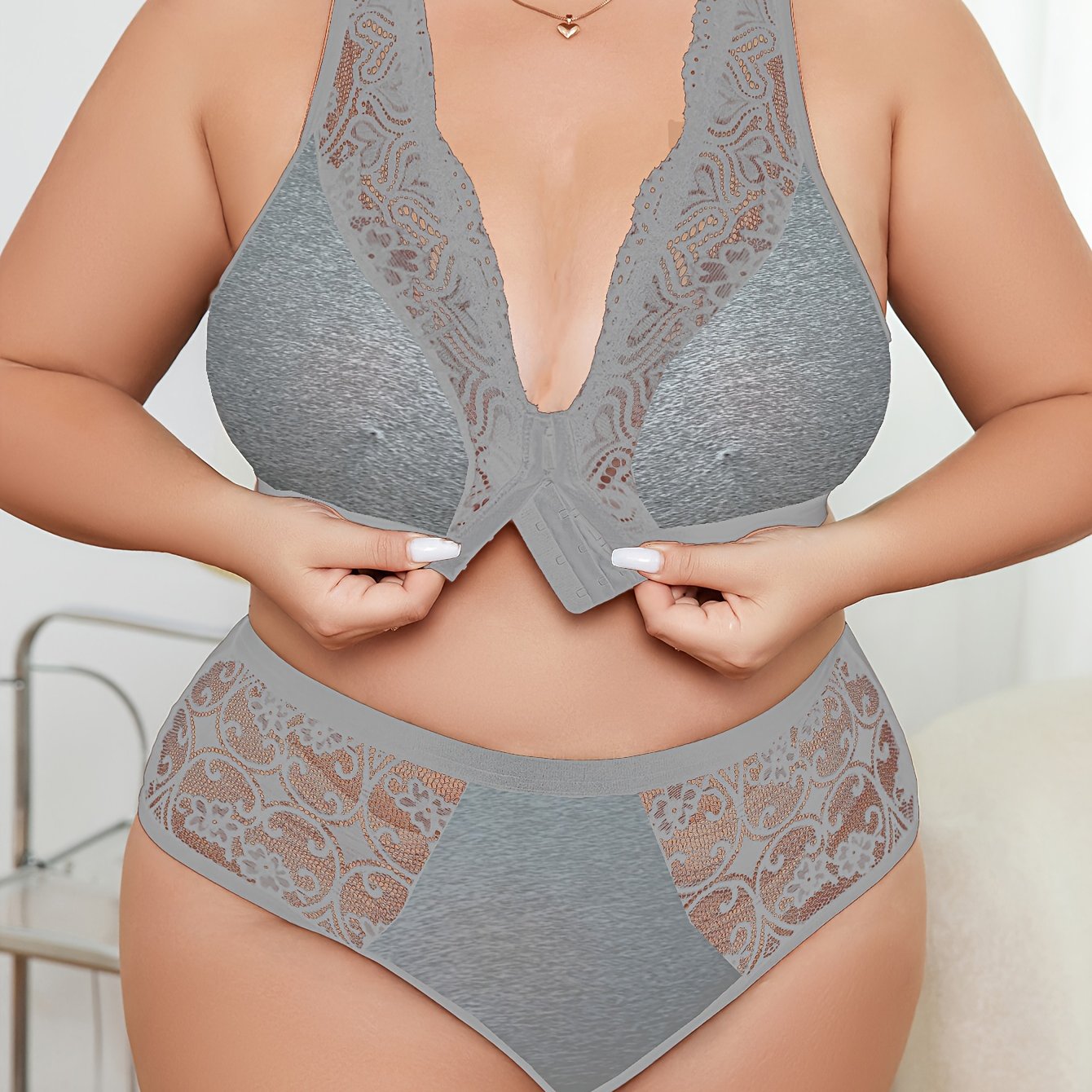 Women's Plus Size Sexy Contrast Lace Lingerie Set'/MH