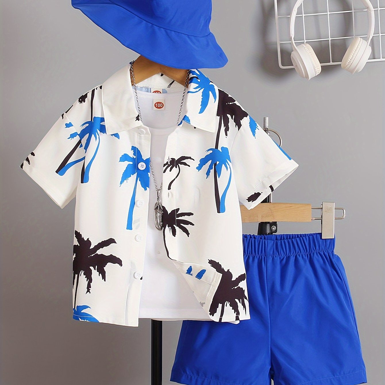 3pcs Boys Casual Coconut Tree Graphic Print Short Sleeve.