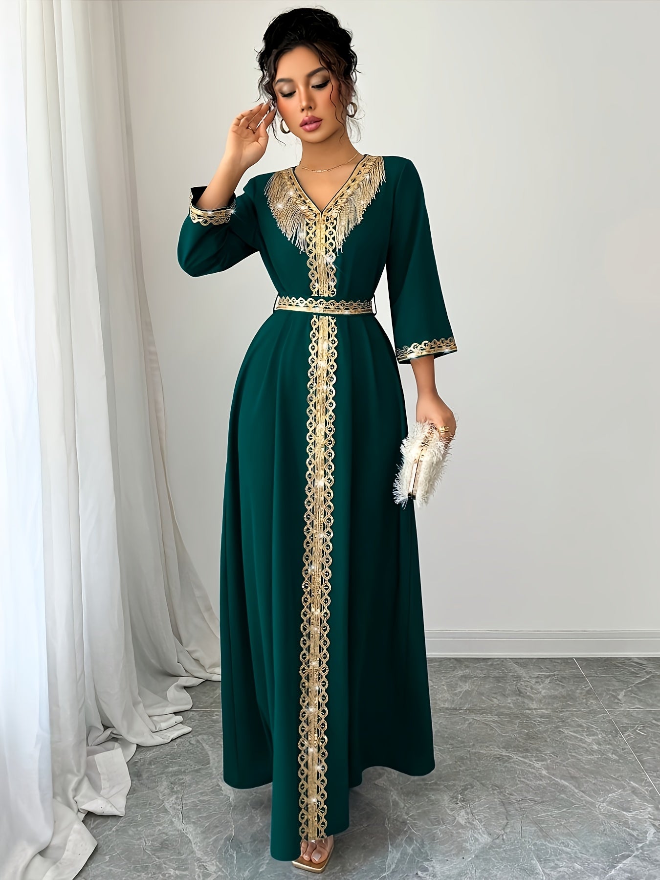 Yuhongfei Directional YY0309072 Mid-Sleeve Maxi Dress