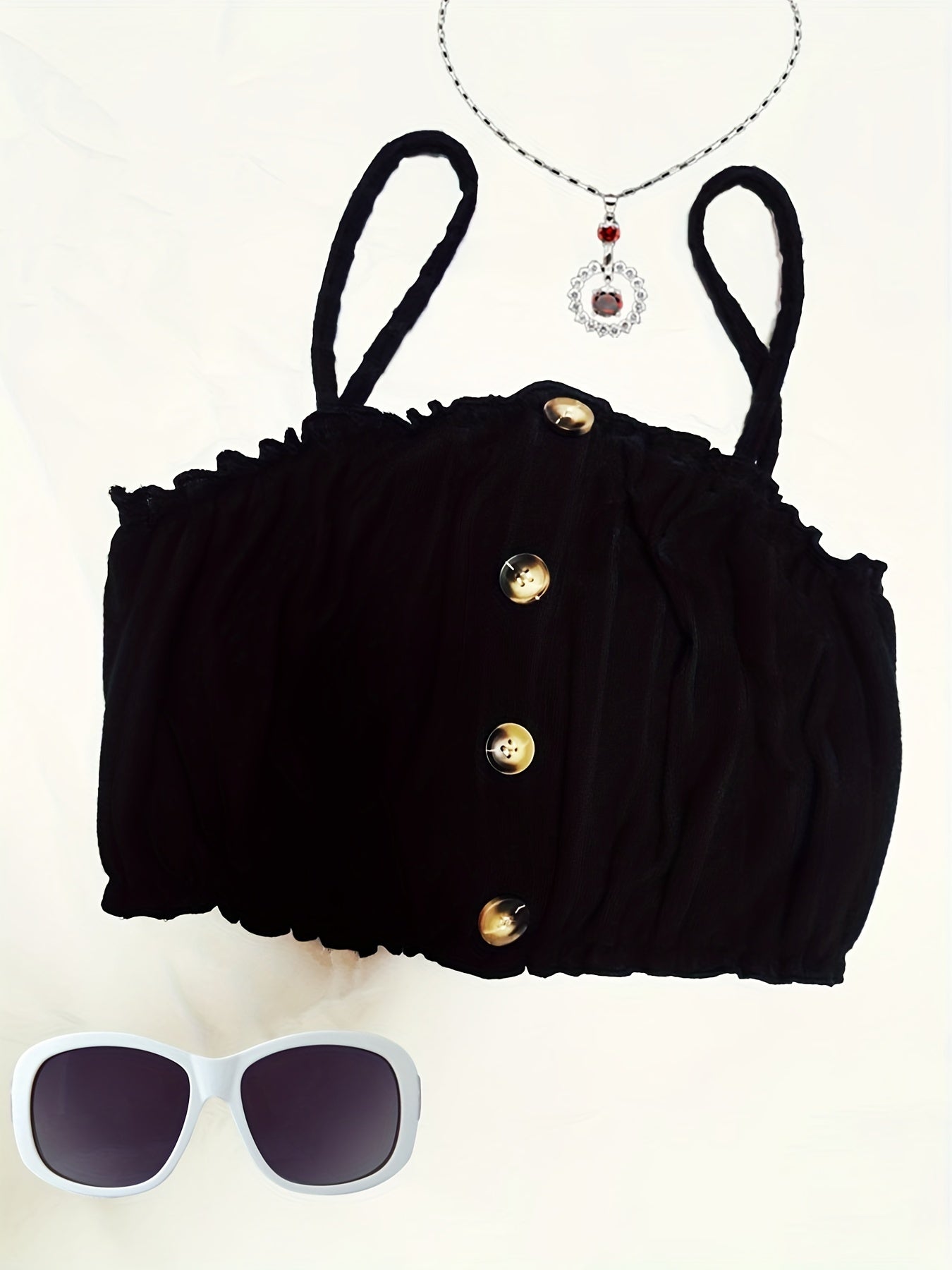 Solid Ribbed Lounge Set, Ruffle Cami Top & Elastic Waistband Pants,