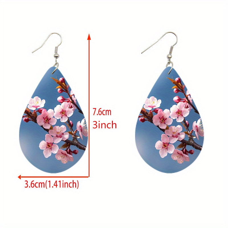 1 Pair Unique Tree of Life Wooden Earrings - Drop & Dangle Jewelry with Waterdrop Design, Flower Pattern, and Leaves Motif - Perfect Gift for Girls and Nature Lovers