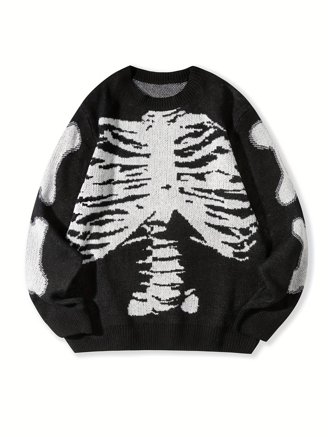 Skeleton Pattern Knitted Sweater, Men's Casual Warm Mid Stretch.