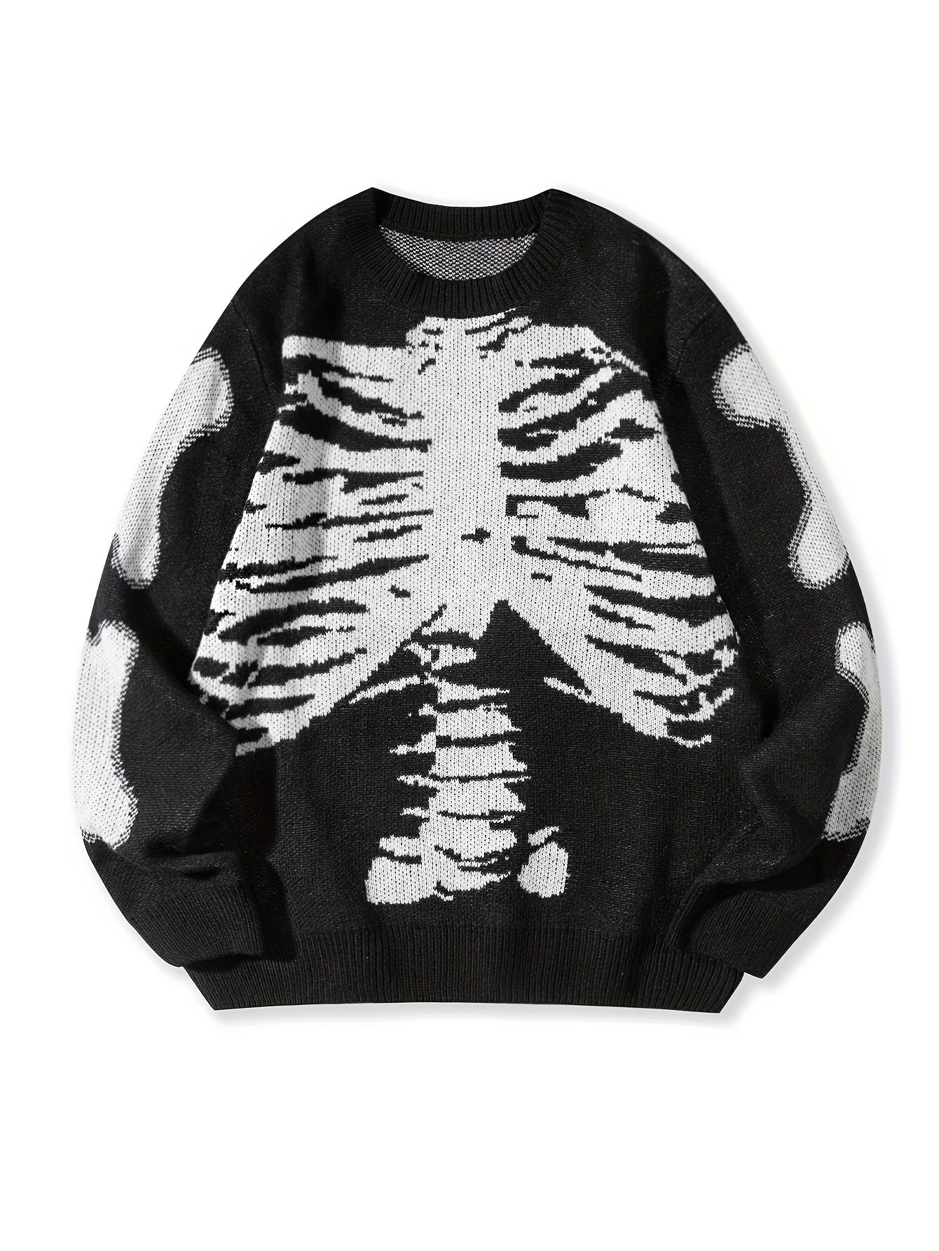 Skeleton Pattern Knitted Sweater, Men's Casual Warm Mid Stretch.
