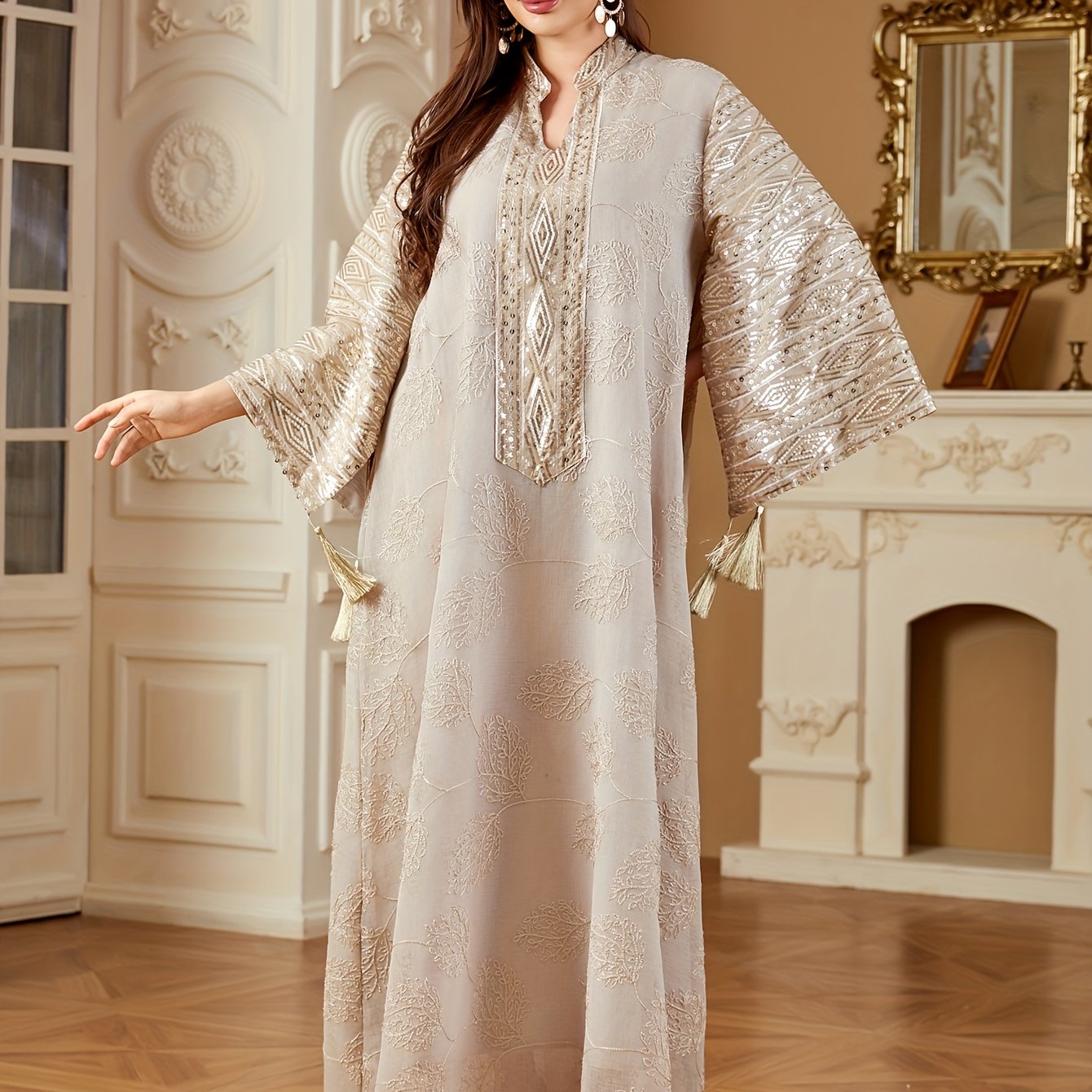Elegant Black & Golden Decorated Kaftan for Women - ./MH