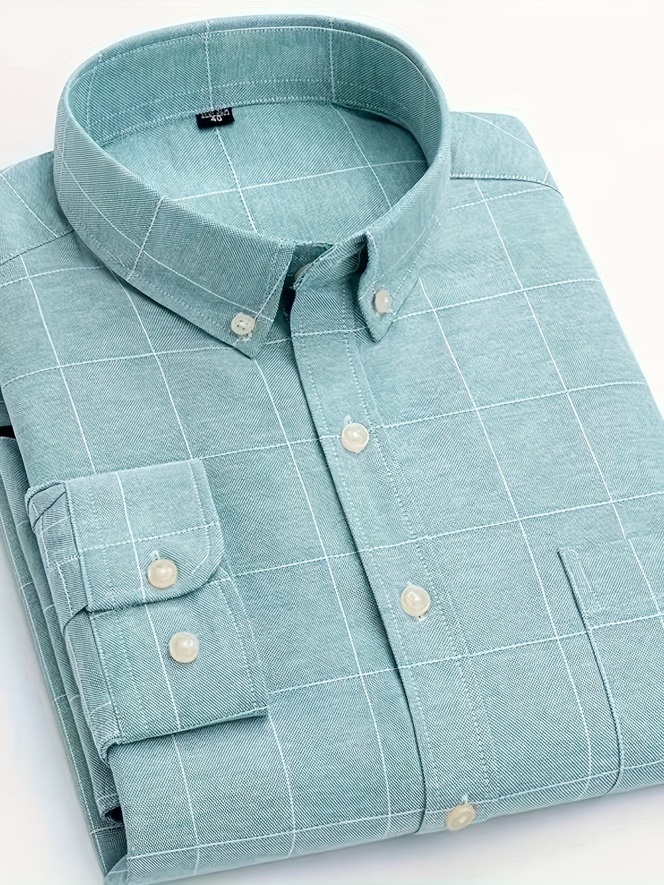 Men's Plaid Lapel Collar Dress Shirts, Long Sleeve Casual Button.