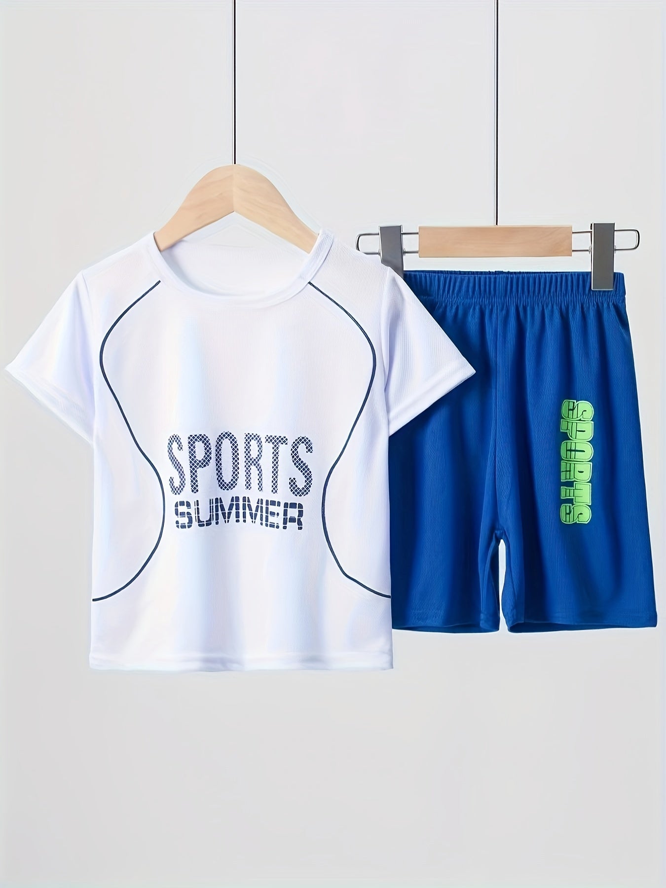 2 Pcs Boys Cute Pajama Sets, Cute Sports Letter Elements Pattern Short T-Shirts.