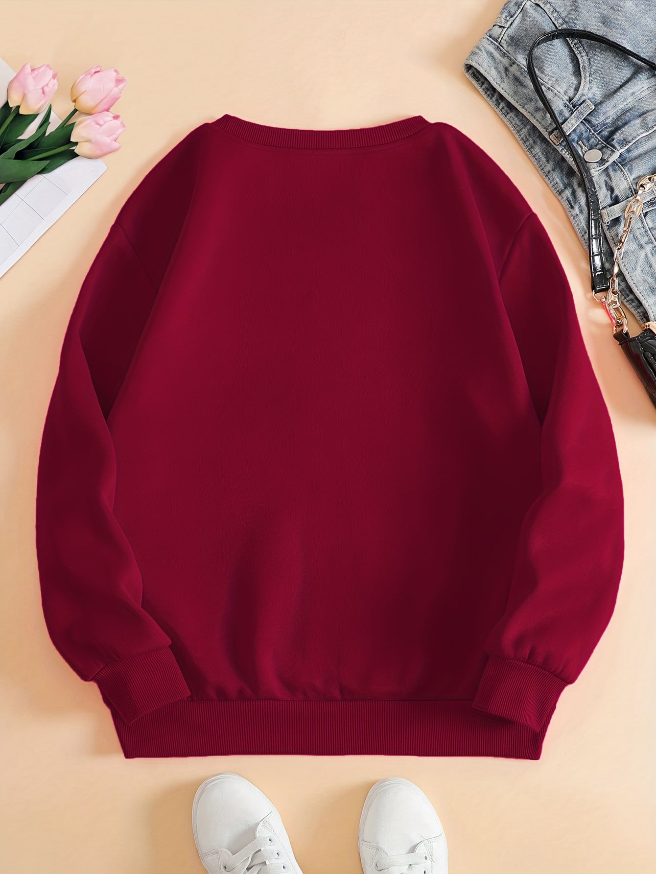 Women'S Long Sleeve Sweatshirt - Soft Pullover Sweater with Brown Heart Pattern,