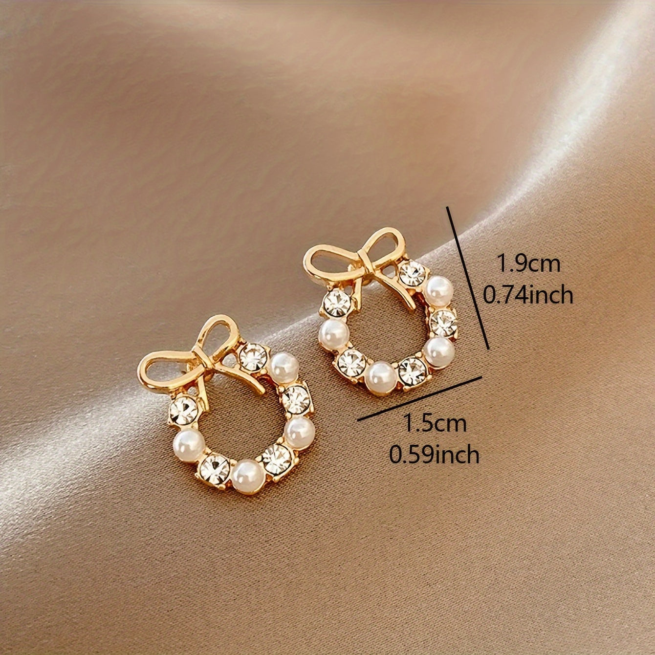 Tiny Delicate Round Stud Earrings With Bow Imitation Pearl Design Zinc Alloy Jewelry Elegant Simple Style For Women Daily Wear