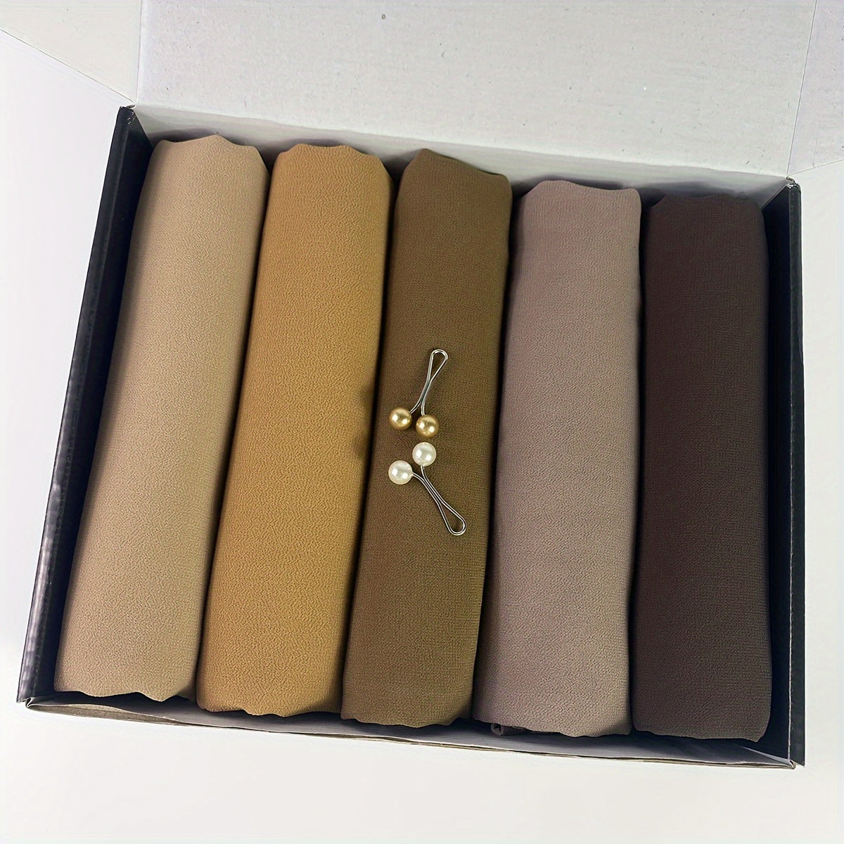 1box Solid Color Chiffon Hijab And Hijab Pins Thin Breathable Sunscreen Scarves'/MH