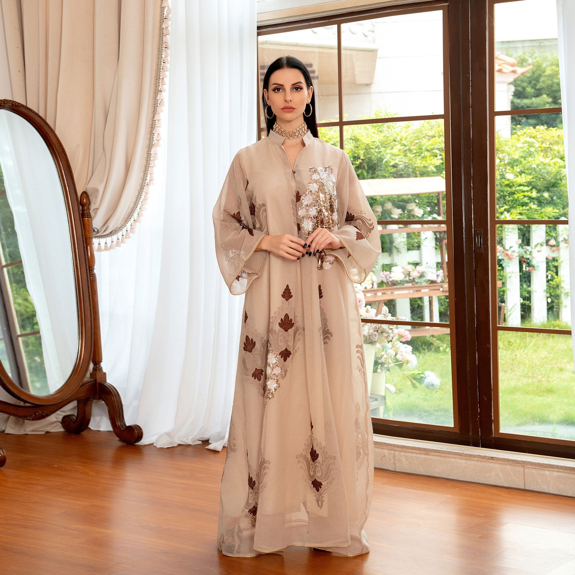 Ramadan Contrast Sequin Maxi Kaftan Dress, /MH