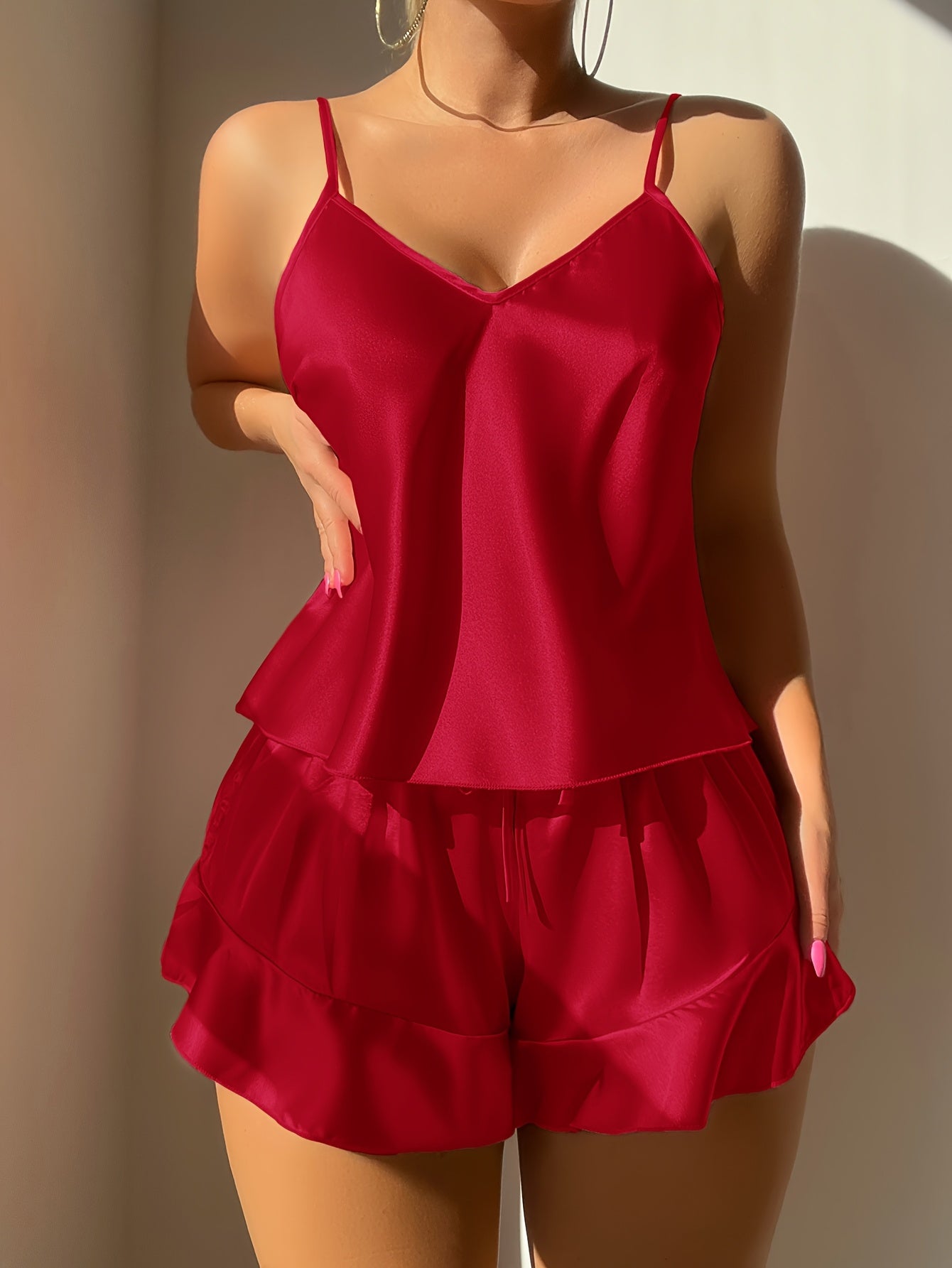 2pcs V-Neck Pajama Set for Women,