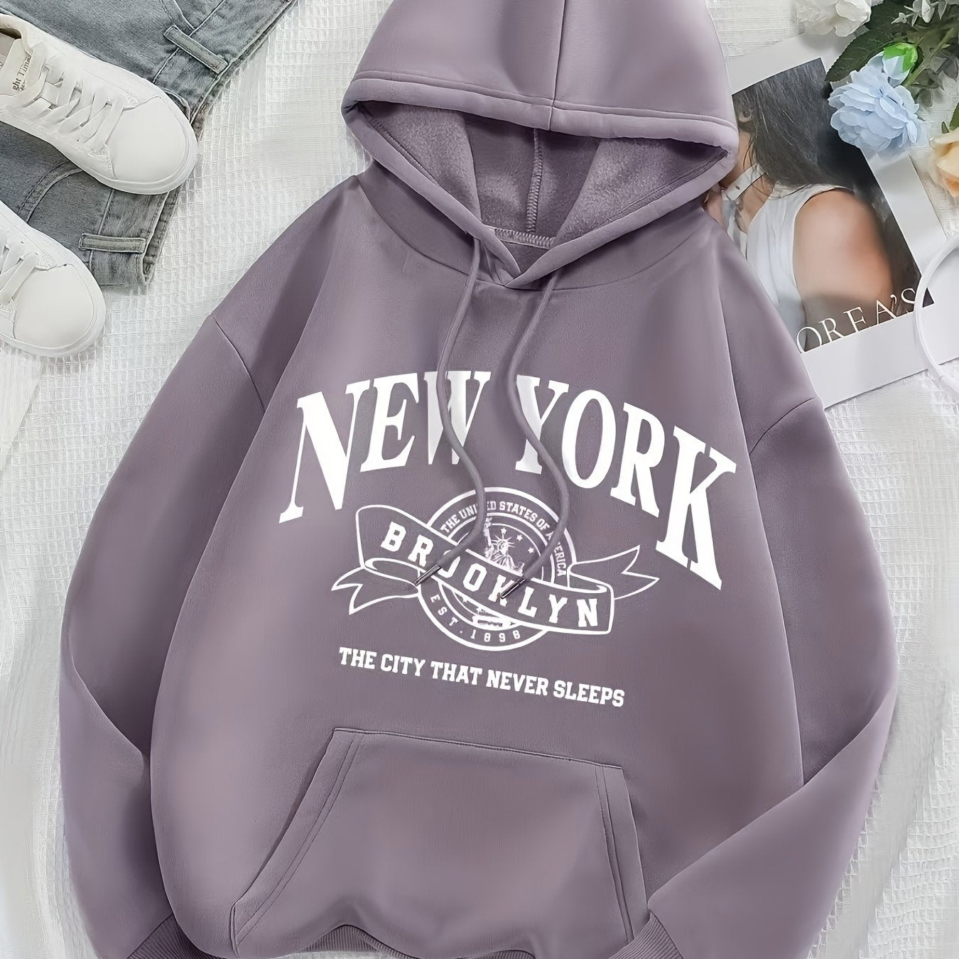 Women'S New York Brooklyn Graphic Hoodie - Cozy Fleece Pullover .