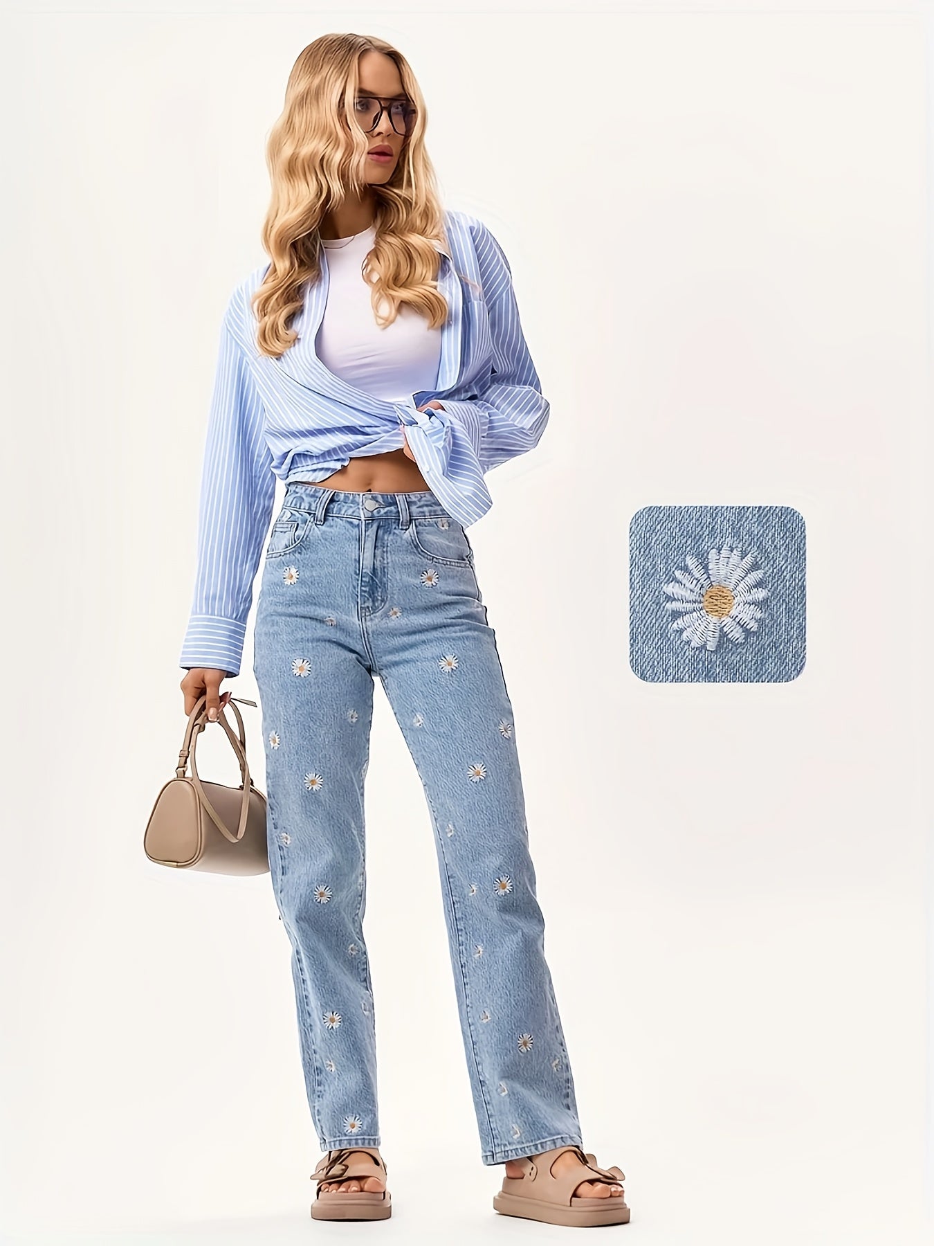 Women'S Straight-Leg Embroidered Denim Jeans ./MH