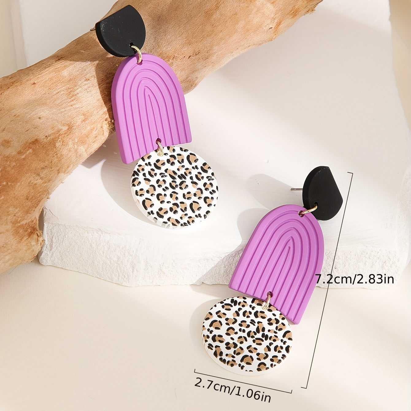 U Shape Round Sheet Decor Cow Pattern Dangle Earrings Polymer Clay Texture Elegant Vacation Style Holiday Ear Ornament Female Gift