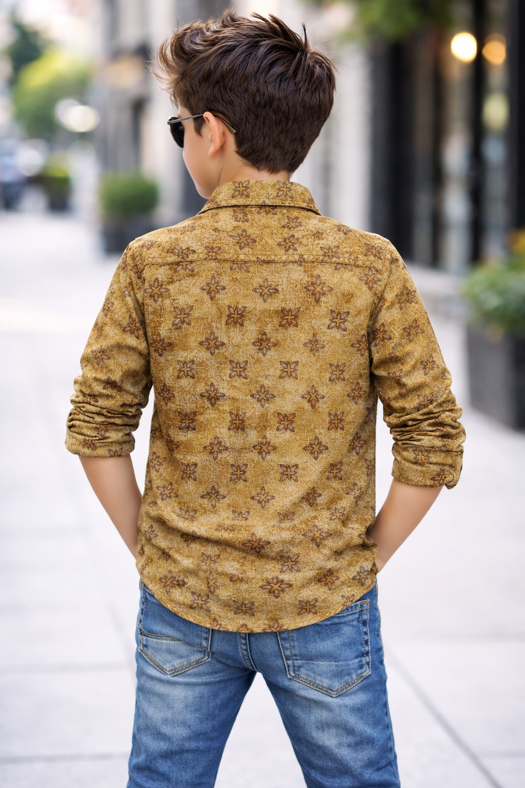 Stylish Printed Button-Up Shirt with Classic Denim Kids Outfit Set