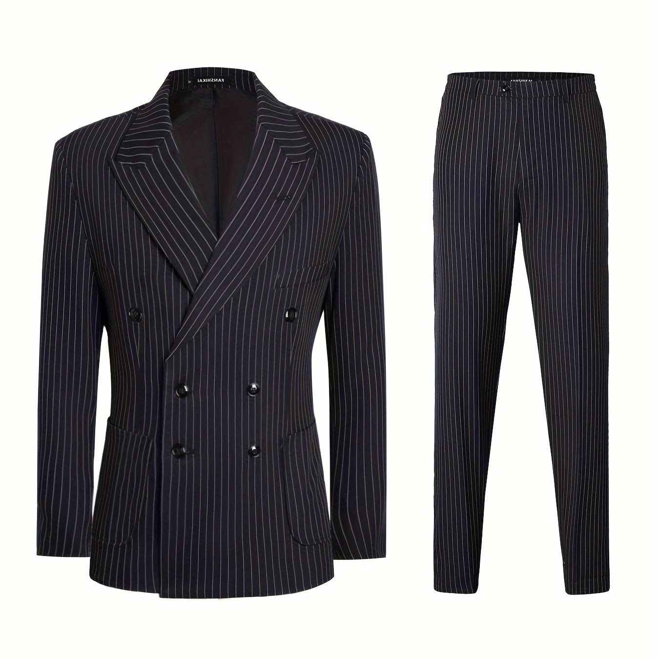 2-Piece Men's Light Business Style Double Breasted Striped Suit Set,