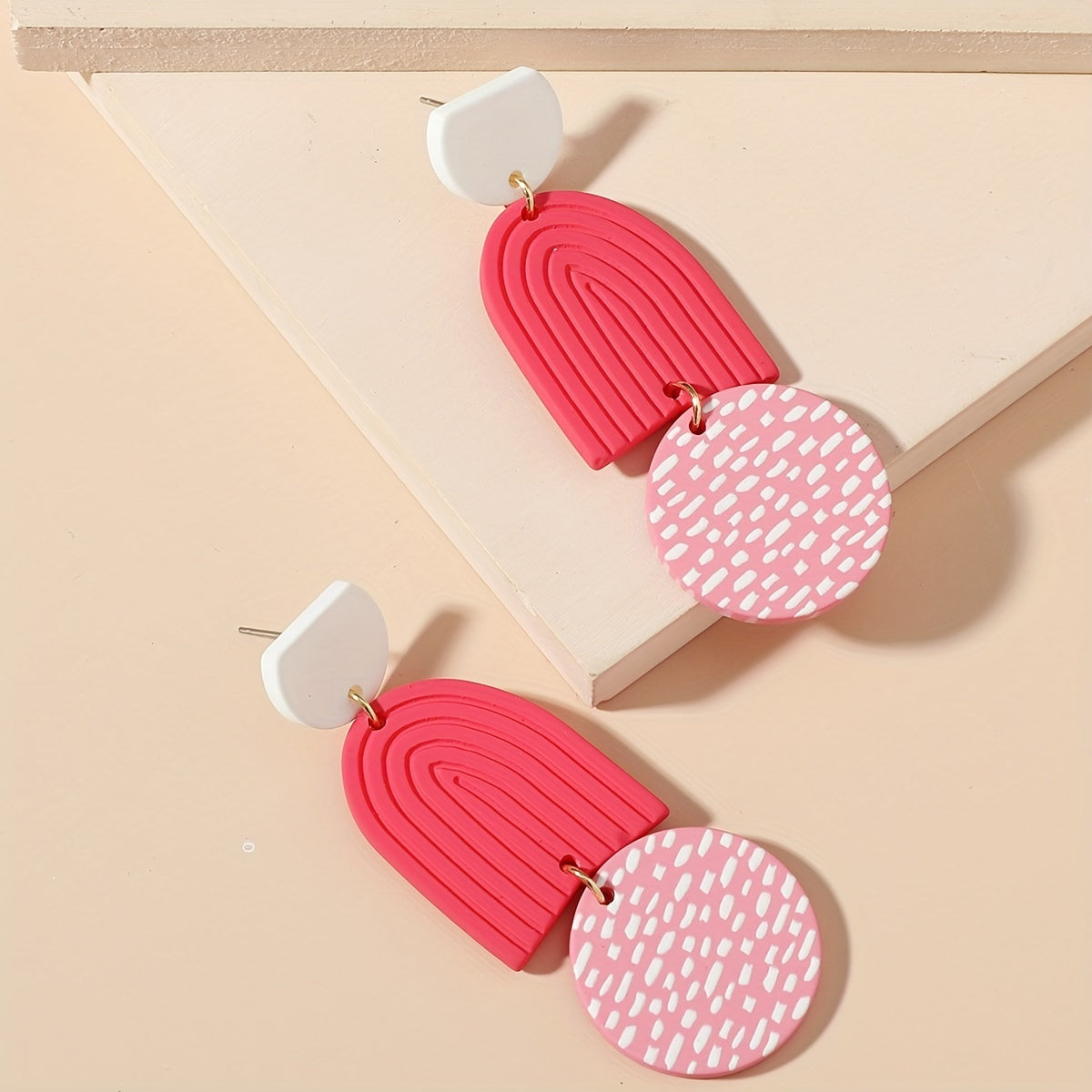 U Shape Round Sheet Decor Cow Pattern Dangle Earrings Polymer Clay Texture Elegant Vacation Style Holiday Ear Ornament Female Gift