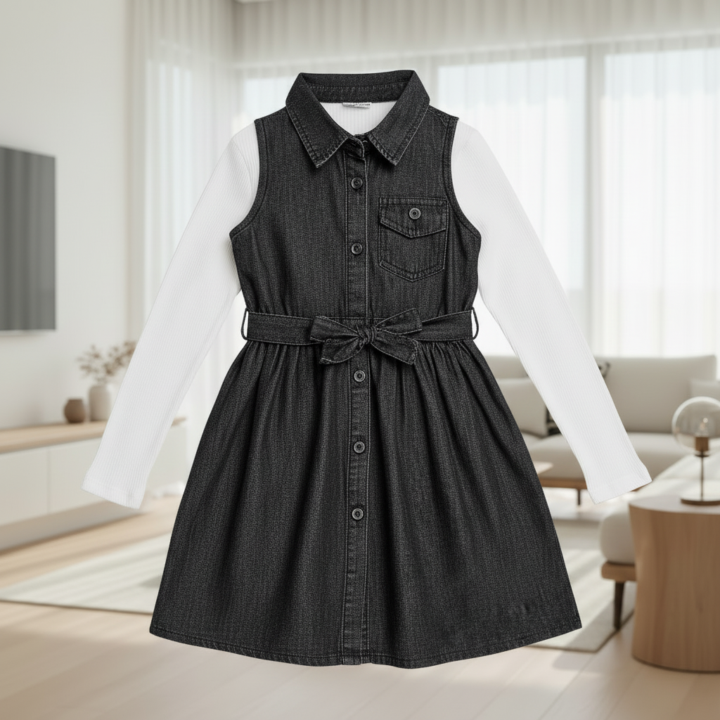 Kids Girls Indigo Denim Button-Down Collar Top,Sizes(2-12Years) | MH