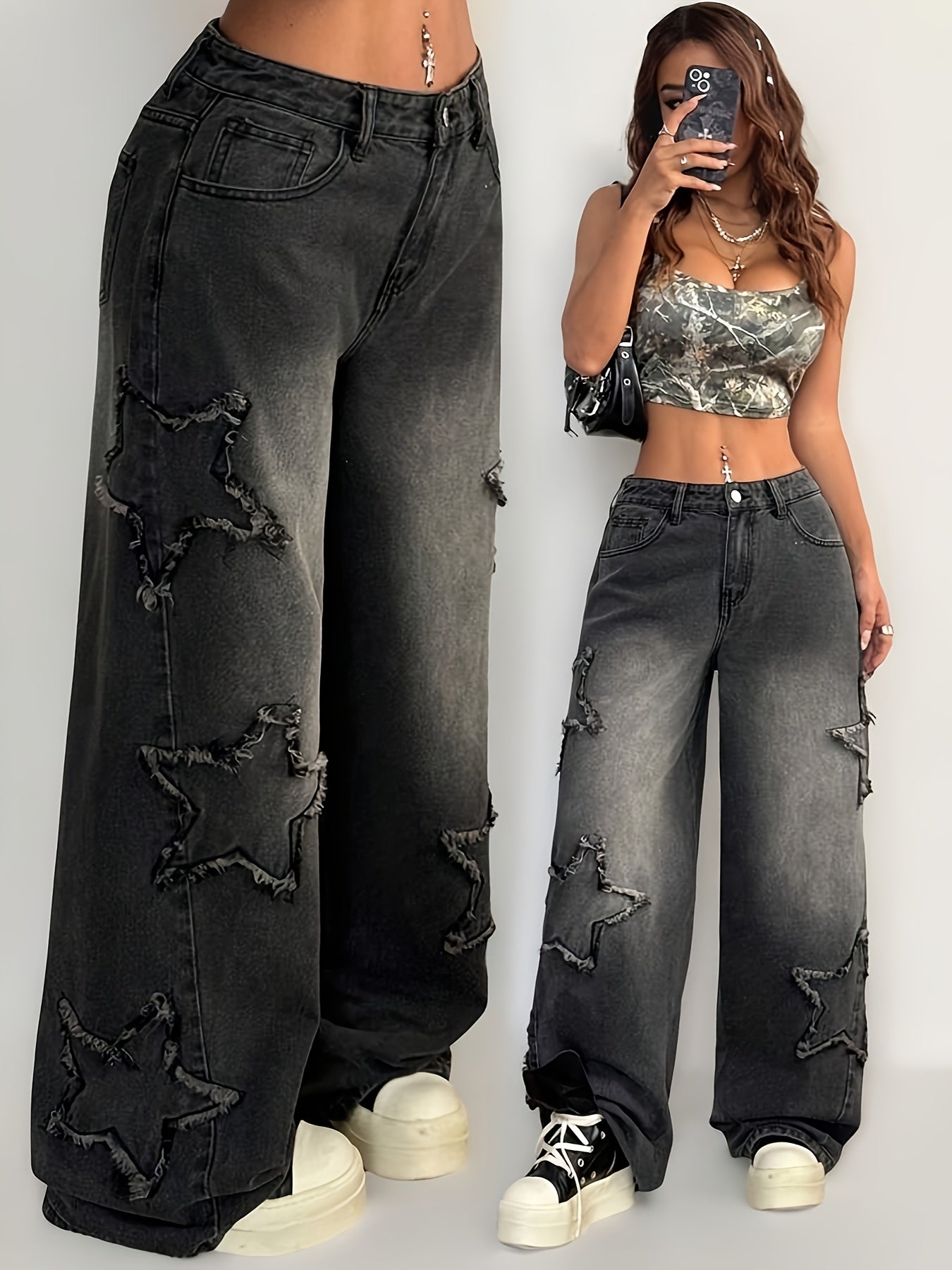 Women'S High-Waist Distressed Wide-Leg Jeans - /MH