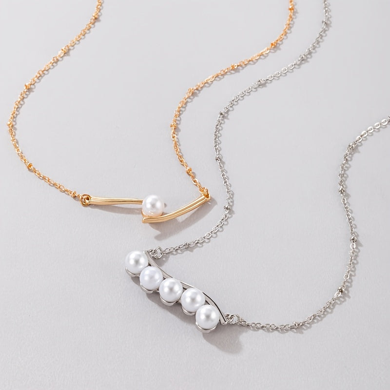 Dainty Necklace With Faux Pearls Pendant Delicate Neck Chain Sweet Jewelry For Women
