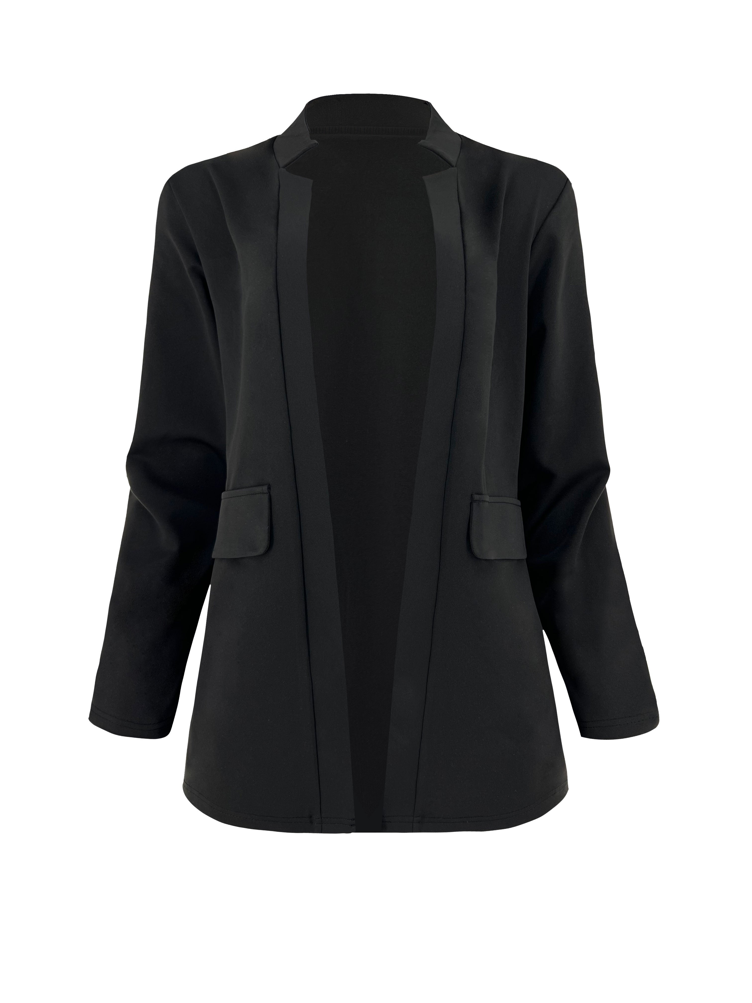 Solid Open Front Blazer, Casual Long Sleeve Blazer For Office,