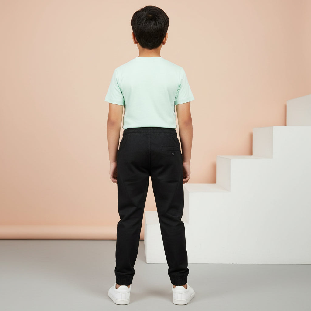Boys Black Jogger Trousers Ages 1-8 Years - Stylish Elastic Cuff Playwear Pants | MH