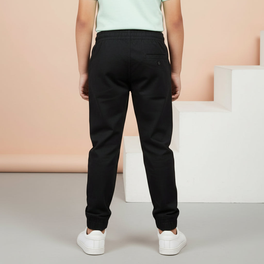 Boys Black Jogger Trousers Ages 1-8 Years - Stylish Elastic Cuff Playwear Pants | MH