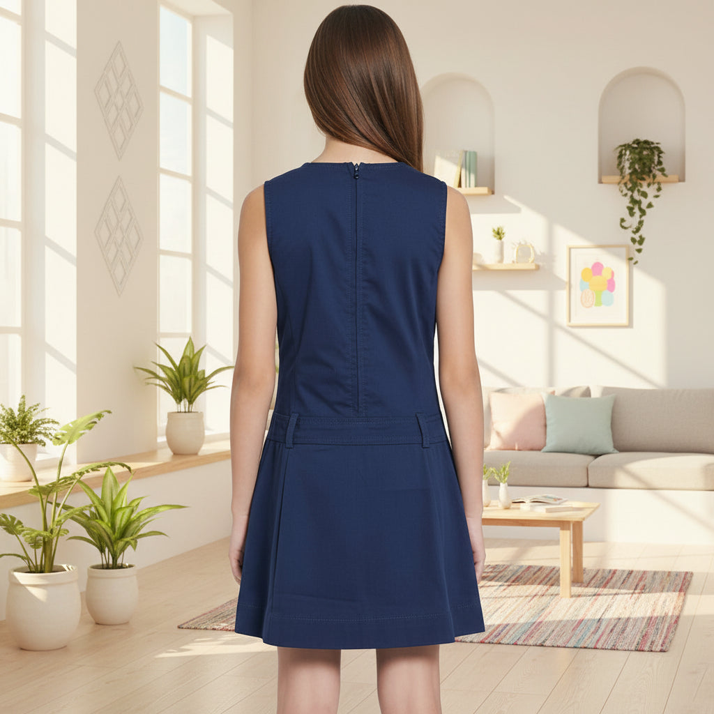 Elegant Sleeveless Pleated A-Line Dress with Belt Detail | MH Size (6-16Years)