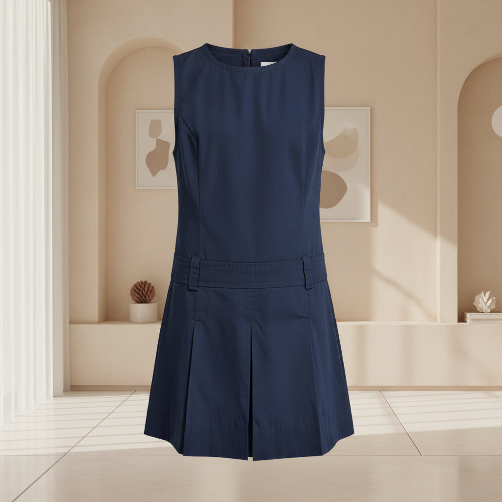 Elegant Sleeveless Pleated A-Line Dress with Belt Detail | MH Size (6-16Years)
