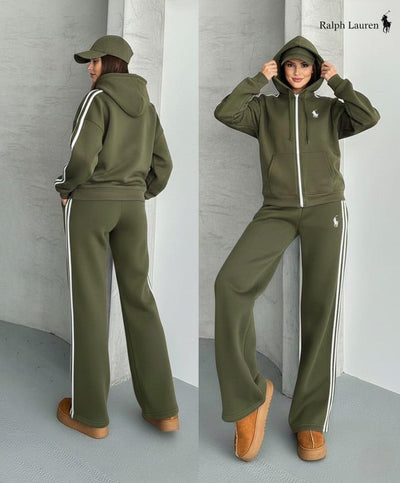 Women’s US Polo Tracksuit Full Zip Hoodie & Sweatpants Side Stripe Lounge Set S-XL | MH