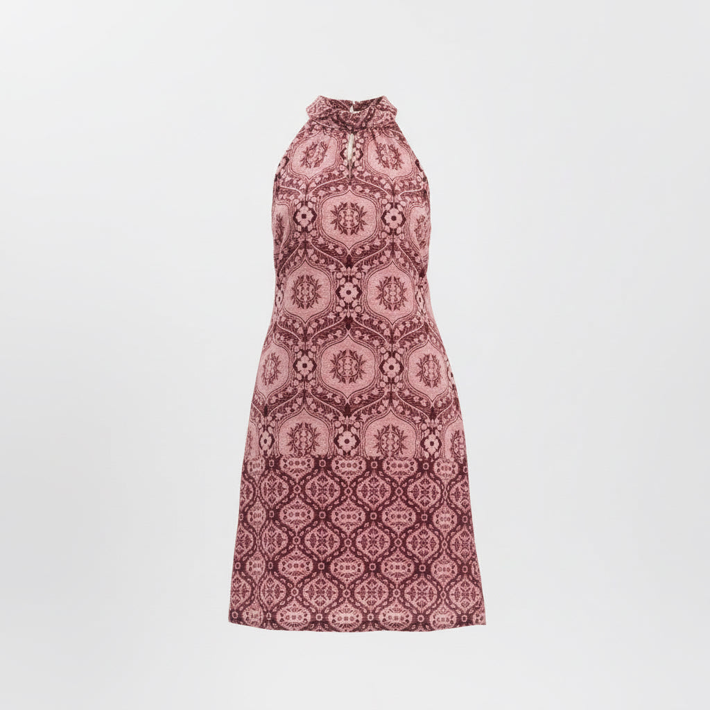 Pink Geometric Halter Neck Dress - Modest Midi Dress for Women | Sizes S, M, L, XL | MH