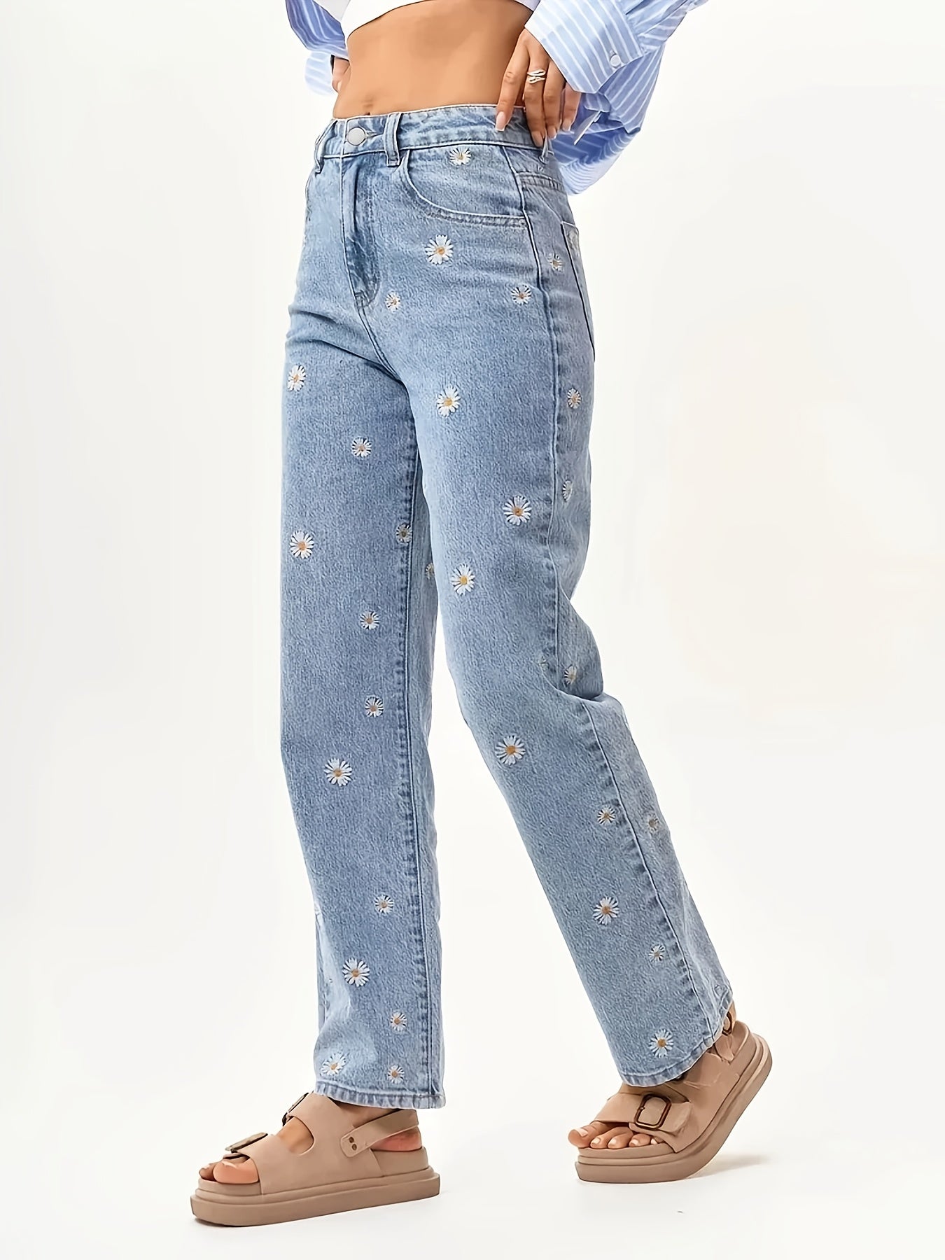 Women'S Straight-Leg Embroidered Denim Jeans ./MH