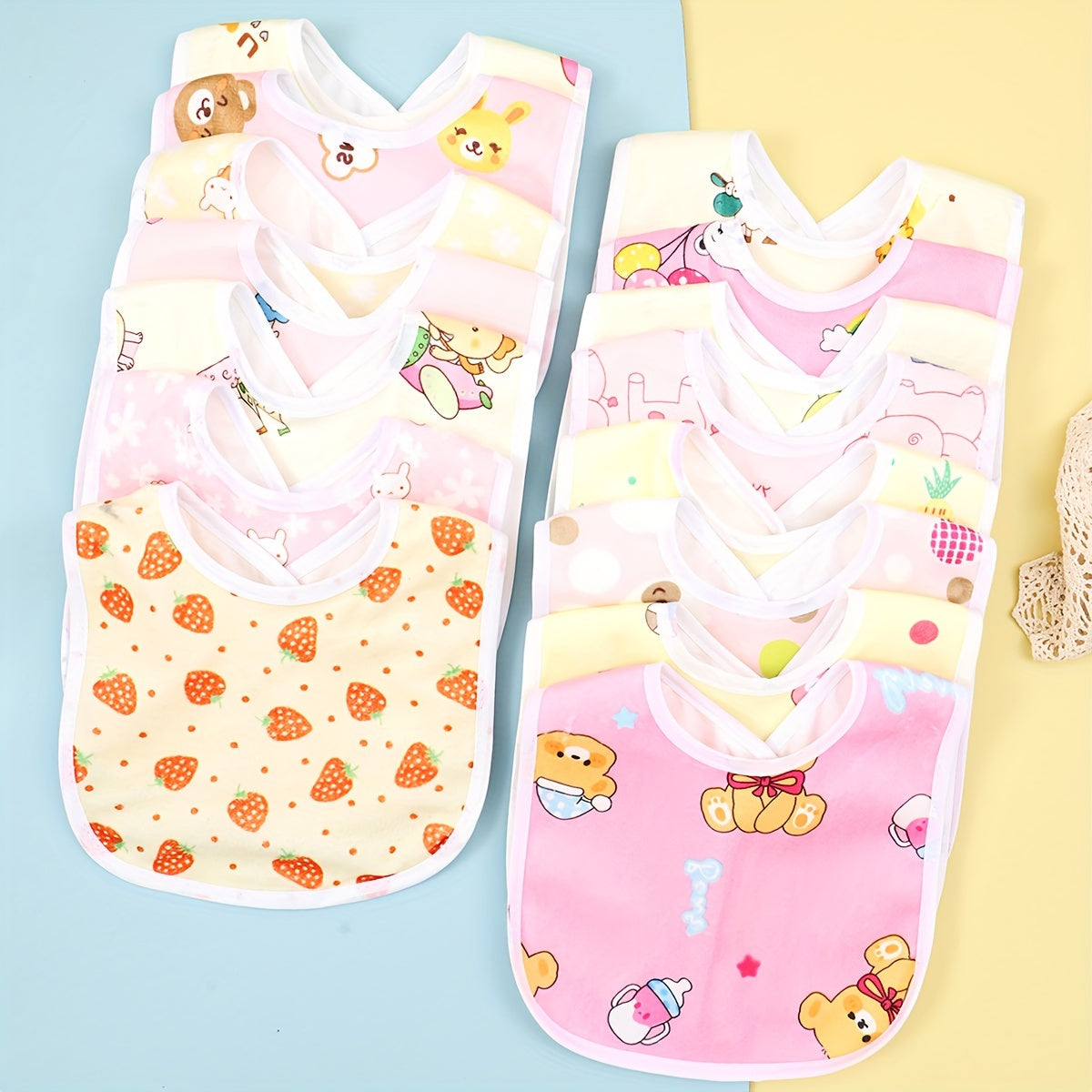 5pcs/8pcs Random Pattern Pink Blue Yellow Series Baby Cotton Feeding Bibs, Newborn Waterproof Cute Bib Easter Gift