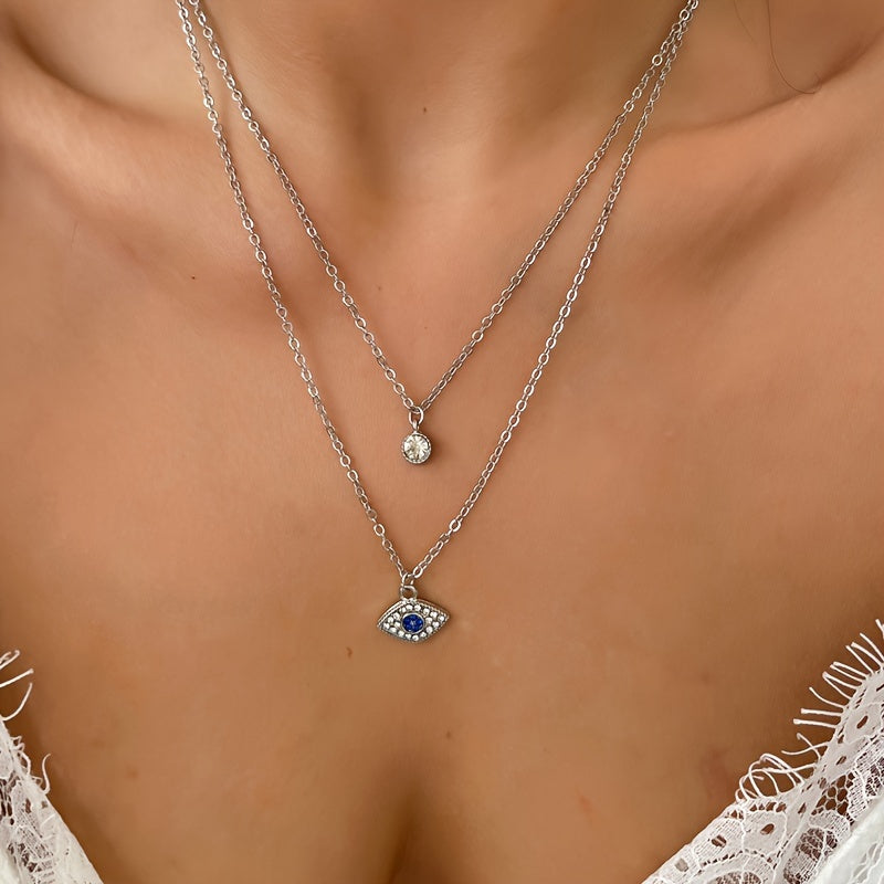 18K Gold Plated Evil's Eye Double Layer Necklace Golden Color Chain Neck Jewelry Gift
