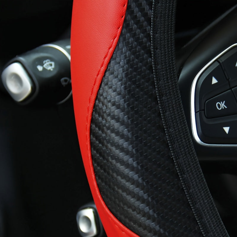Universal Carbon Fiber Elastic PU Leather Car Steering Wheel Cover