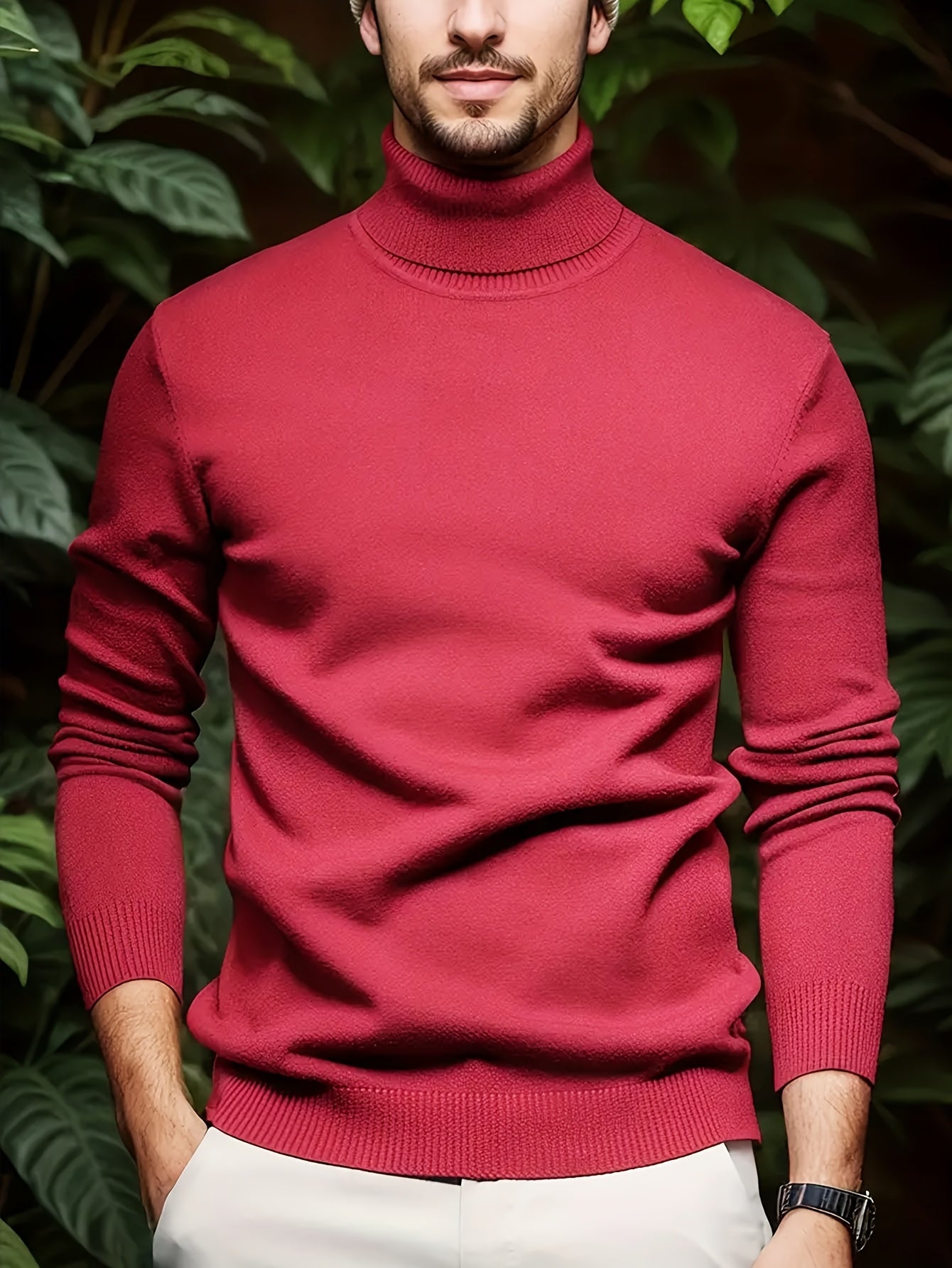 Men's Casual Solid Color Turtleneck Sweater .